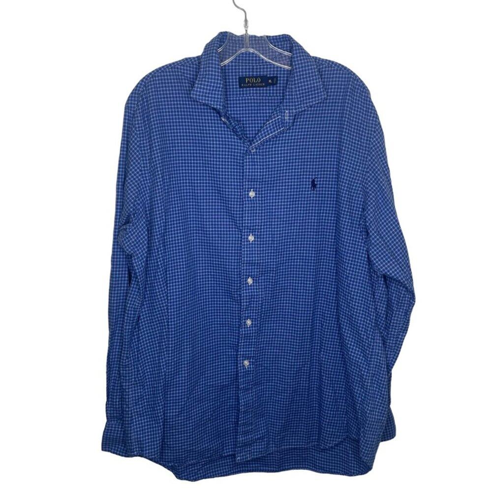 Polo Ralph Lauren Mens Shirt Size XL Plaid Blue Button Up Collared